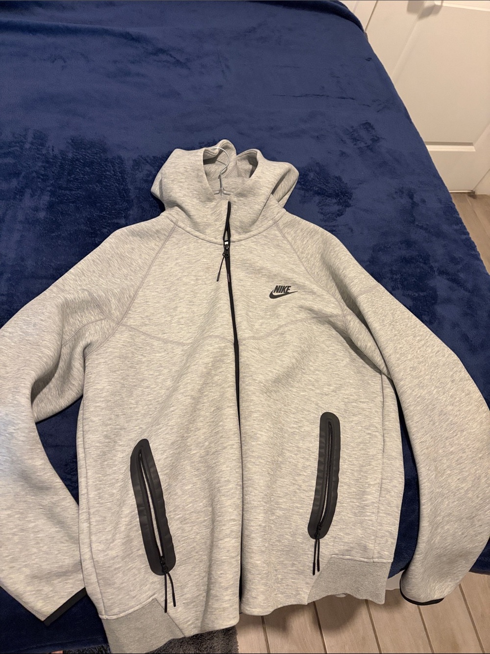 Nike tech Light Gray Full-Zip Hoodie Jacket with Black Accents